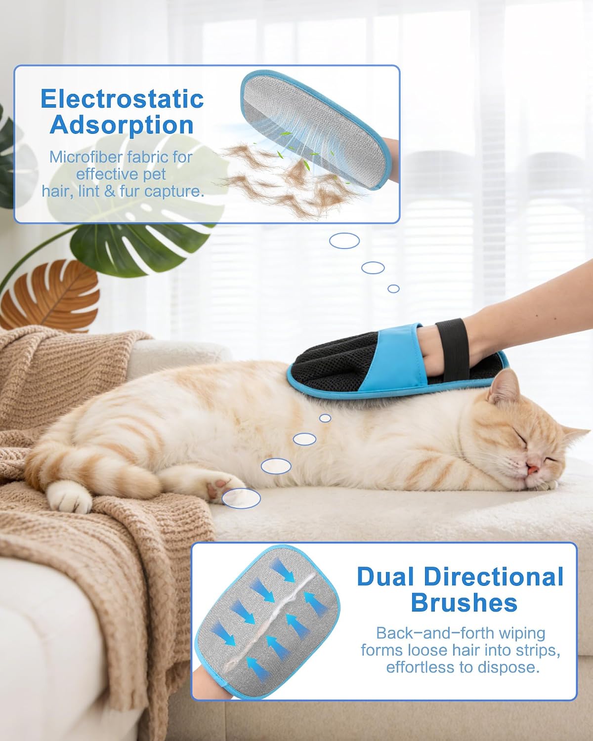 2 Pack Pet Hair Removal Glove - Electrostatic Magic Brush Gloves Pet Hair for Dogs and Cats, The Magic Brush Pure Path Yomi Pet Grooming Needs, Fur Remover for Furniture, Clothes, Car Seats (Blue)