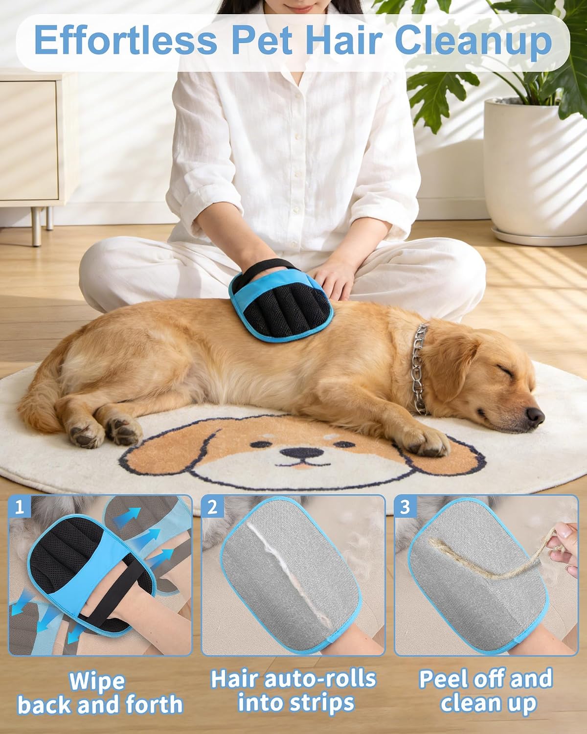 2 Pack Pet Hair Removal Glove - Electrostatic Magic Brush Gloves Pet Hair for Dogs and Cats, The Magic Brush Pure Path Yomi Pet Grooming Needs, Fur Remover for Furniture, Clothes, Car Seats (Blue)