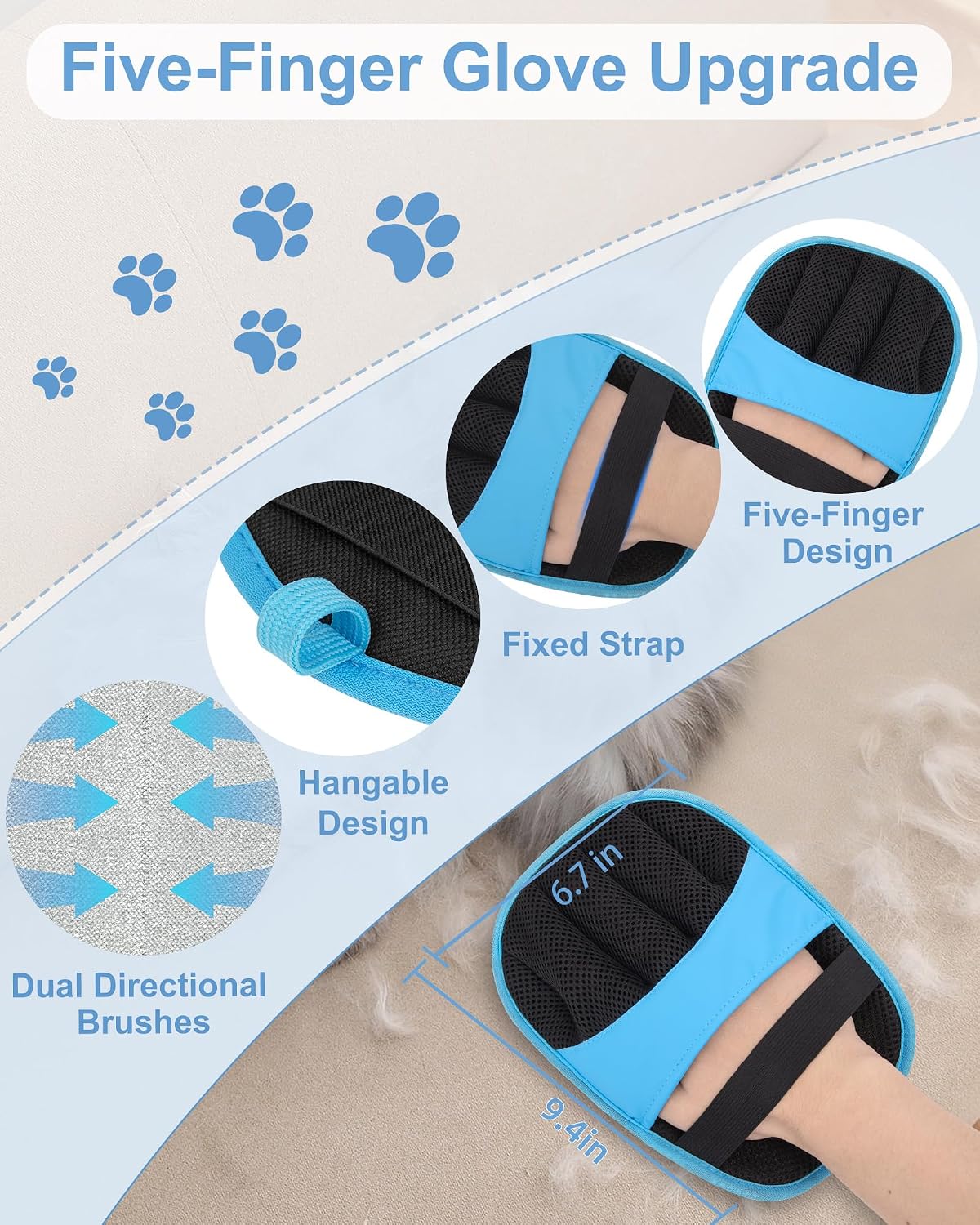 2 Pack Pet Hair Removal Glove - Electrostatic Magic Brush Gloves Pet Hair for Dogs and Cats, The Magic Brush Pure Path Yomi Pet Grooming Needs, Fur Remover for Furniture, Clothes, Car Seats (Blue)