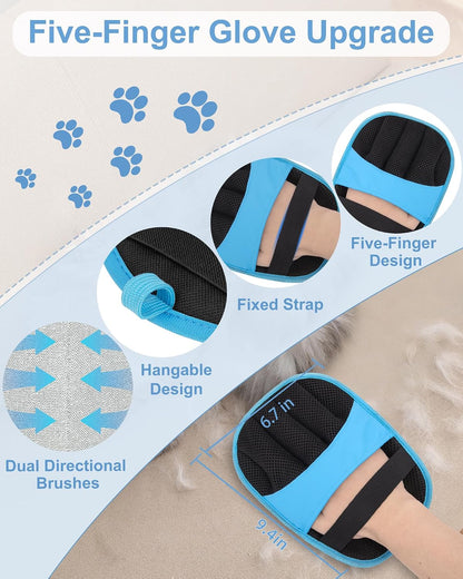 2 Pack Pet Hair Removal Glove - Electrostatic Magic Brush Gloves Pet Hair for Dogs and Cats, The Magic Brush Pure Path Yomi Pet Grooming Needs, Fur Remover for Furniture, Clothes, Car Seats (Blue)